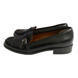 Etienne Aigner Black Leather Loafers with Silver Buckle Detail Women’s Size 8N
